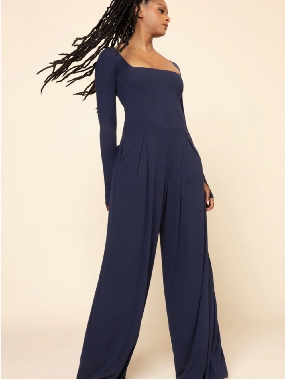 POPFLEX Navy Square-Neck Wide-Leg Jumpsuit